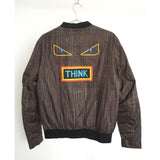 Fendi THINK Monster Eye Full Zip Bomber Jacket Brown Size 50 Men's