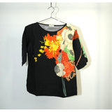 Dries Van Noten Runway Floral Print Oversized Tee Shirt Black Size 38 Women's