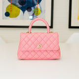 2023 Coco Chanel Caviar Top Handle Mini Pink Bag w/ Chain