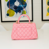 2023 Coco Chanel Caviar Top Handle Mini Pink Bag w/ Chain