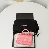 2023 Coco Chanel Caviar Top Handle Mini Pink Bag w/ Chain