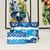 Louis Vuitton Blue Escale Giant Flowers Neverfull MM Bag w/ Pouch