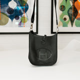 Hermes Evelyn Black 16 TPM Crossbody Silver Hardware