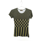 Fendi Zucca Monogram Check Pattern Tee Shirt Black/Green Size 42 Women's