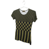 Fendi Zucca Monogram Check Pattern Tee Shirt Black/Green Size 42 Women's