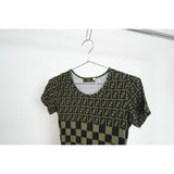 Fendi Zucca Monogram Check Pattern Tee Shirt Black/Green Size 42 Women's