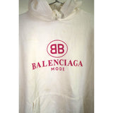 Balenciaga BB Logo Print Pullover Hoodie White Size XS Distressed Men's