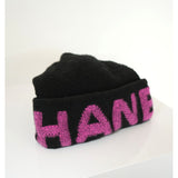 Chanel Cashmere Logo Beanie Hat Black Fuchsia Women's