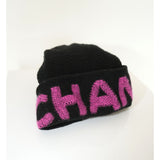 Chanel Cashmere Logo Beanie Hat Black Fuchsia Women's