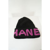 Chanel Cashmere Logo Beanie Hat Black Fuchsia Women's