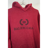 Balenciaga BB Logo Print Pullover Hoodie Dark Red Size Large Men's