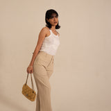 Issey Miyake Please Please Cream Pleated Wide Leg Pants