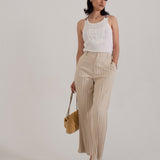 Issey Miyake Please Please Cream Pleated Wide Leg Pants