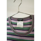 Chanel Striped Knit Dress "CC" Logo Buttons Multicolor Size 40 Women's