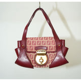 Fendi Red/Beige Canvas and Leather Pochette Bag Women's Made in Italy