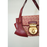 Fendi Red/Beige Canvas and Leather Pochette Bag Women's Made in Italy