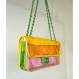 Chanel PVC Lambskin Flap Transparent Crossbody Shoulder Bag Coco Splash Pink/Yellow w/ Box