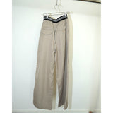 Vintage Celine Phoebe Philo Logo Waistband Wide Leg Wool Trouser Pants Beige Size 34