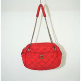 Chanel Red Bubble Quilt Nylon Shoulder Bag Women's Made in Italy