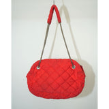 Chanel Red Bubble Quilt Nylon Shoulder Bag Women's Made in Italy