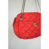 Chanel Red Bubble Quilt Nylon Shoulder Bag Women's Made in Italy