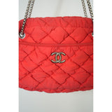 Chanel Red Bubble Quilt Nylon Shoulder Bag Women's Made in Italy