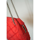 Chanel Red Bubble Quilt Nylon Shoulder Bag Women's Made in Italy