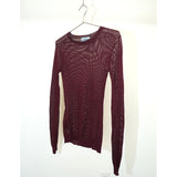 Prada Mesh Pullover Long Sleeve Top Maroon Size 40 Women's