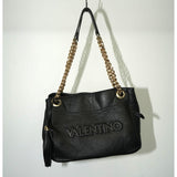 Valentino Luisa Sauvage Leather Shoulder Bag Black - Gold Chain Strap Women's