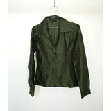 Vintage Gucci Satin Zip Up Shirt Olive Green with Zipper Pull Accent Men's