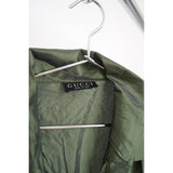 Vintage Gucci Satin Zip Up Shirt Olive Green with Zipper Pull Accent Men's